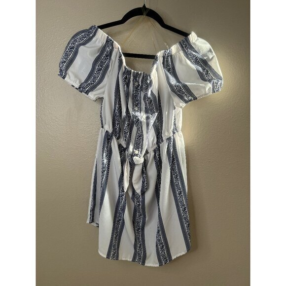 Hint of Blush Women's‎ White with Blue Dress size medium off shoulder round neck - Picture 1 of 6